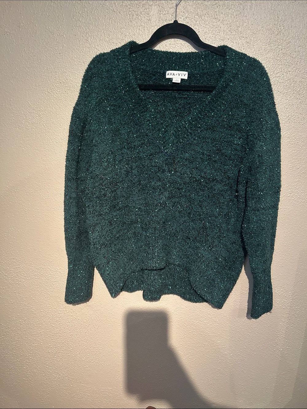 Ava & Viv Emerald Green V-Neck Shimmery Pullover
